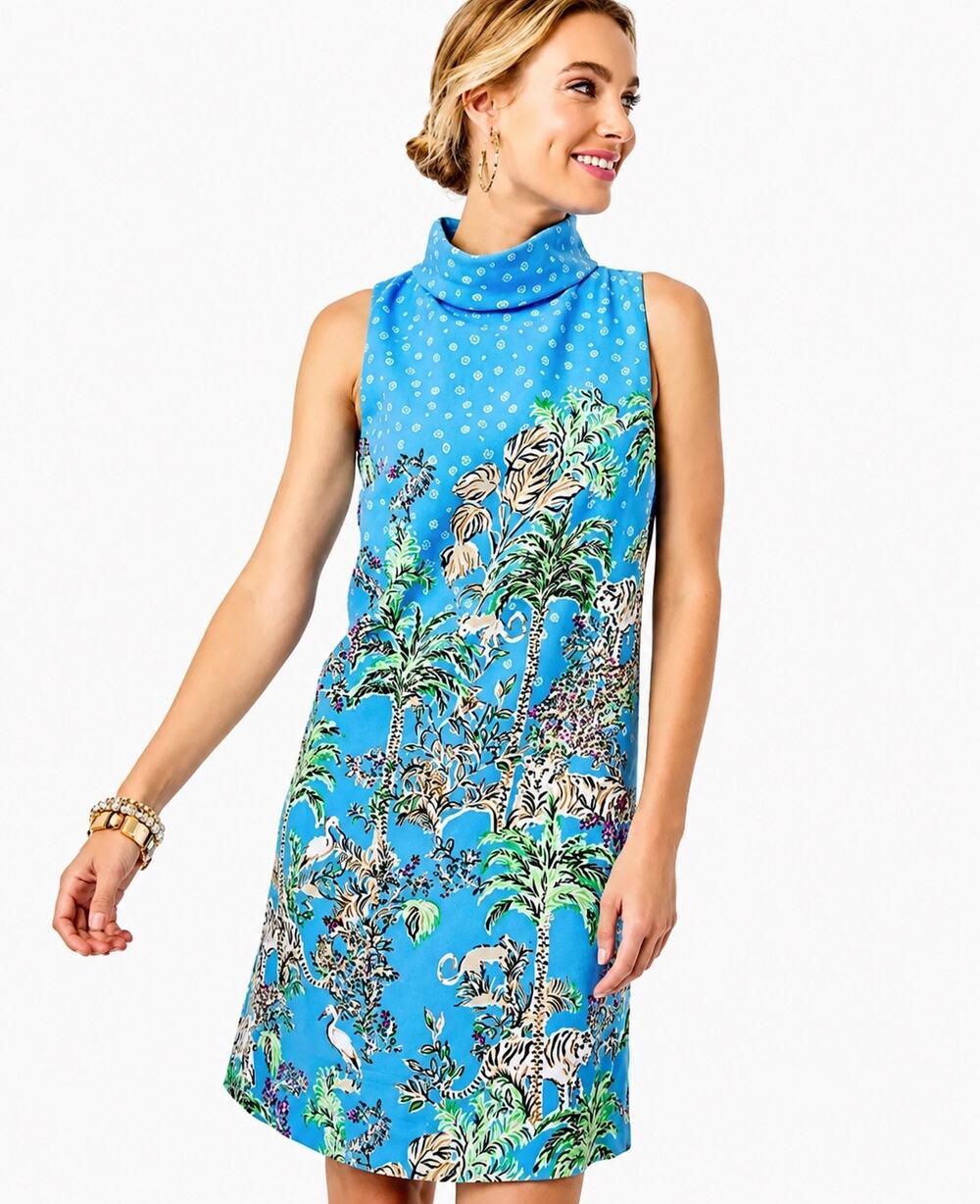 Lilly Pulitzer Portia Soft Shift Dress Blue Thistle Tiger Queen Size 14 NWT